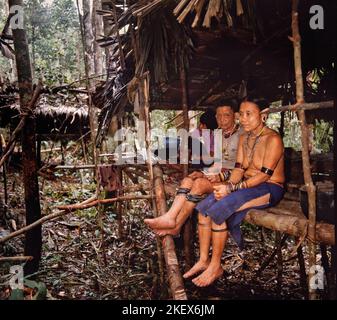 Penan indigenous native people of Sarawak, Borneo, family group, East Malaysia Stock Photo