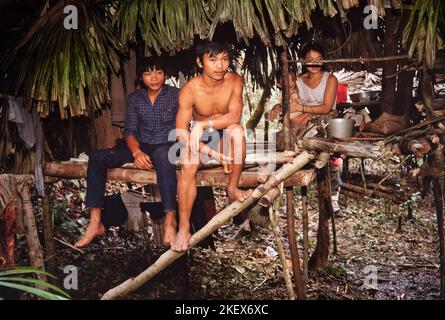 Penan indigenous native people of Sarawak, Borneo, family group, East Malaysia Stock Photo