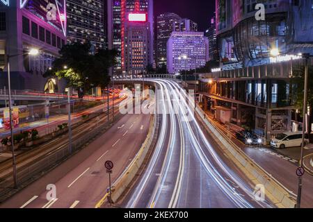 Hong Kong city streets at night Stock Photo