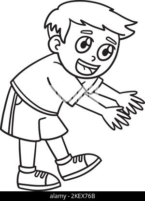 Earth Day Happy Boy Isolated Coloring Page  Stock Vector