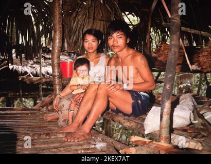 Penan indigenous native people of Sarawak, Borneo, family group, East Malaysia Stock Photo