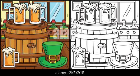 St. Patricks Day Beer Barrel Coloring Illustration Stock Vector