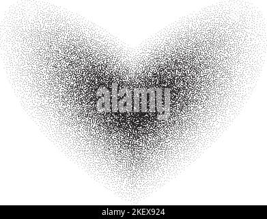 Dotted grain heart. Black stipple core shape. Noise sand texture heart form. Vector stochastic Stock Vector