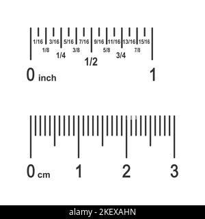 Ruler scale. Inch and cm measuring scales. Horizontal calibration ...