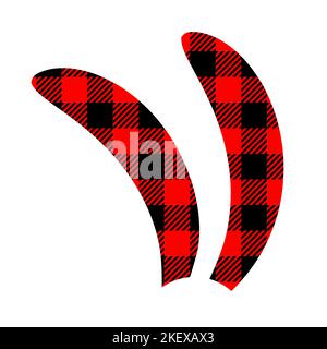 Bunny ears silhouette with red and black checkered vichy pattern. Cute rabbit ears with lumberjack print for Easter or 2023 New year celebration isolated on white background. Vector flat illustration Stock Vector