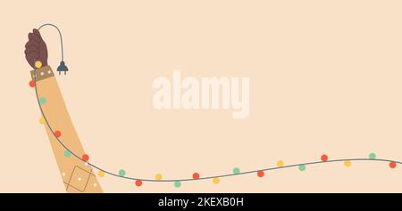 How can I connect this. Christmas garland in hands. Merry Christmas concept Stock Vector