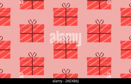Holiday pattern of gift boxes on red backdrop Stock Vector