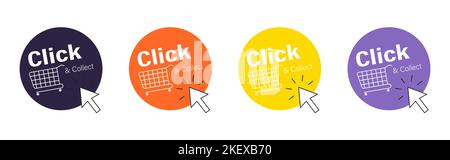 Click and collect on speech bubbles set Stock Vector