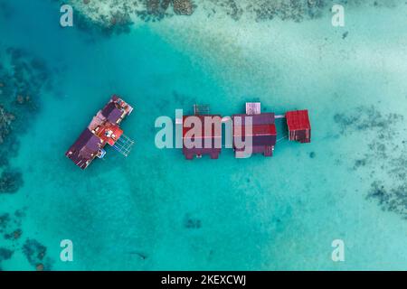 Aerial view of house on piles, Banyak island, Indonesia Stock Photo