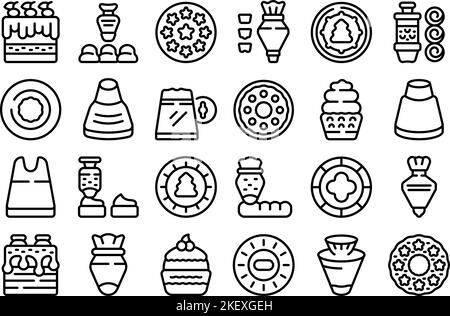 Icing nozzles icons set outline vector. Cake decoration. Icing bakery Stock Vector