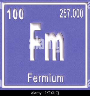 Fermium chemical element, Sign with atomic number and atomic weight, Periodic Table Element Stock Photo