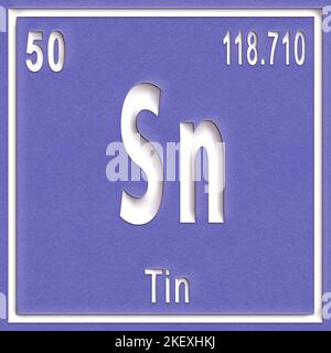 Tin chemical element, Sign with atomic number and atomic weight, Periodic Table Element Stock Photo