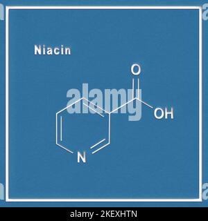 Niacin (nicotinic acid) molecule, vitamin B3 Structural chemical formula on a white background Stock Photo