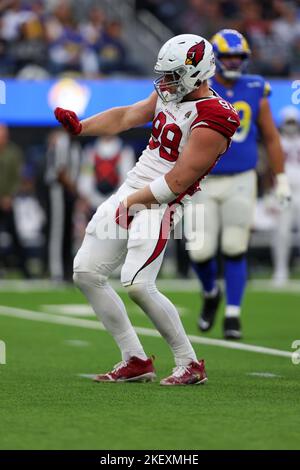 Arizona Cardinals defensive end J.J. Watt takes a break in the