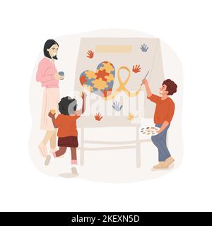 Autism awareness day isolated cartoon vector illustration. Making awareness poster, leaving hand imprints of different color, puzzle symbol, support children with autism disorder vector cartoon. Stock Vector