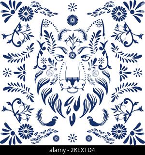 mexican talavera mosaic wolf head illustration in vector format Stock Vector