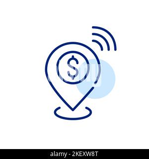 Location pin with dollar sign sharing position. Pixel perfect, editable stroke line icon Stock Vector