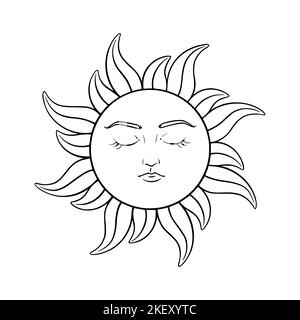 Tarot sun astrology symbol. Spiritual tarot sun with face. Vector illustration isolated in white background Stock Vector