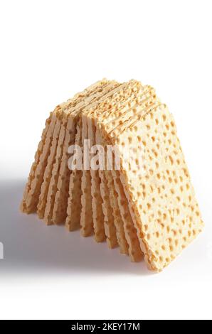 Thin crisp bread on a white background close-up. Dietary food Stock Photo