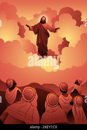 An illustration of the ascension day of Jesus Christ. Vector illustration. Biblical Series Stock Vector