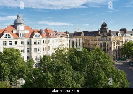 Expensive real estate in the form of historic stately homes and commercial buildings of the Gründerzeit on Kurfuerstendamm in Berlin Stock Photo