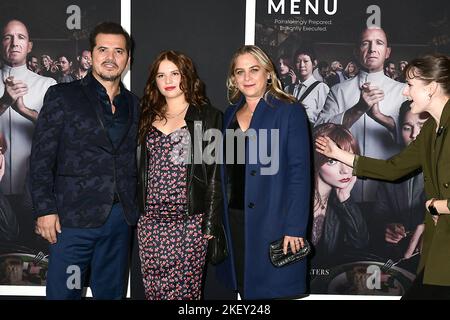 John Leguizamo, wife Justine and daughter attends the New York Premiere of 'The Menu' on November 14, 2022 at AMC Lincoln Square in New York, New York, USA. Robin Platzer/ Twin Images/ Credit: Sipa USA/Alamy Live News Stock Photo