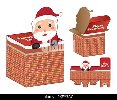Christmas Box packaging die cut template design. 3d mock-up Stock Vector