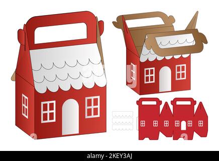 Christmas Box packaging die cut template design. 3d mock-up Stock Vector