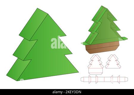 Christmas Box packaging die cut template design. 3d mock-up Stock Vector