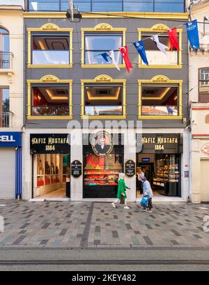 Istanbul, Turkey - September 2, 2022: Hafiz Moustafa, an old traditional Turkish Delight shop, in Istiklal Street, near Taksim Square Stock Photo