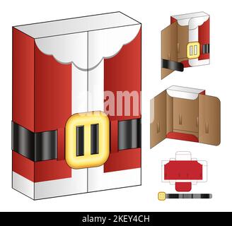 Christmas Box packaging die cut template design. 3d mock-up Stock Vector