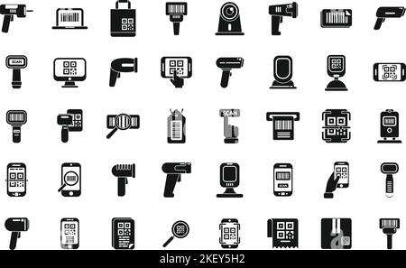 Code scanning icons set simple vector. Qr barcode. Scanner mobile Stock Vector