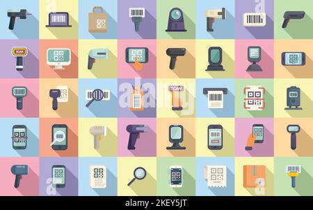 Code scanning icons set flat vector. Qr barcode. Scanner mobile Stock Vector