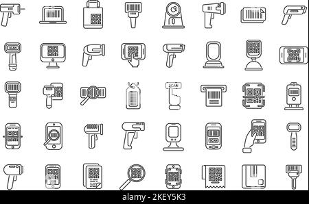 Code scanning icons set outline vector. Qr barcode. Scanner mobile Stock Vector