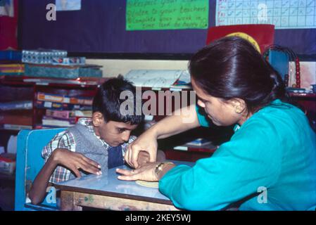 Spastic Children at School in Bombay, India Stock Photo