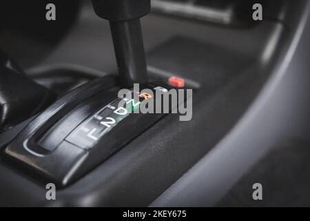 Car automatic transmission indicators, next to the automatic transmission lever Stock Photo
