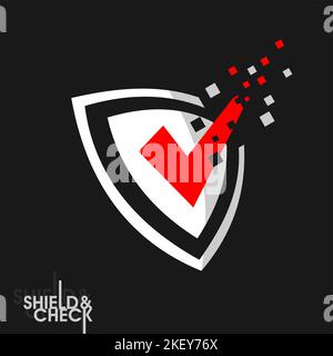 logo or icon check and shield in blue and red Stock Vector