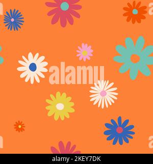 seamless pattern, flowers on an orange background Stock Vector
