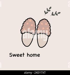 cute picture with house slippers, sweet home Stock Vector