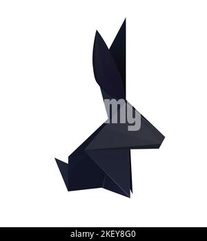Vector origami black rabbit. Polygonal hare isolated from background. Paper folded animal. Symbol of Chinese of New year. Element for greeting cards Stock Vector