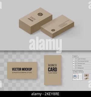 Brown Business Cards Template. Branding Mock Up with 3D Rotate Options Stock Vector