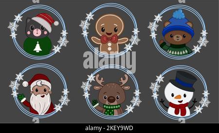 Christmas characters deer, snowman, bear and many others Stock Vector