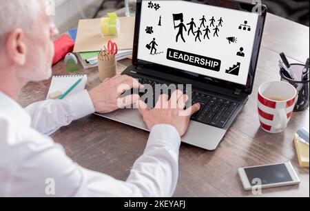 Leadership concept shown on a laptop screen Stock Photo
