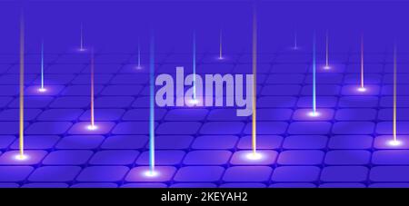 Blue and purple neon laser squares with reflection. Abstract technology ...