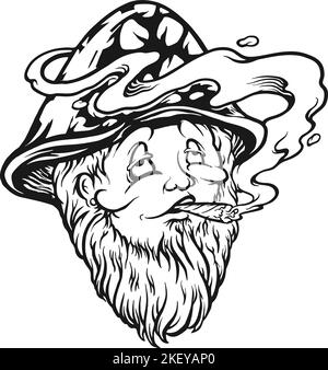 Smoking Mushrooms Mascot outline vector illustrations for your work logo, merchandise t-shirt, stickers and label designs, poster, greeting cards Stock Vector