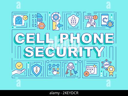 Cell phone security word concepts turquoise banner Stock Vector
