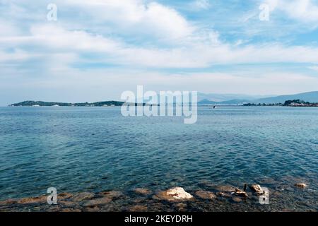 Panoramic landscape view of historical quarantine island in Urla, Izmir, Turkey. Stock Photo