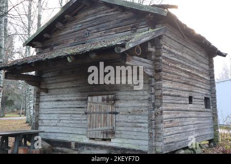 Old log wall barn Stock Photo