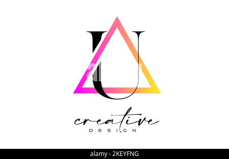 Letter U Logo inside a Triangle with creative Cut Design. Serif Letter Icon Vector Logo illustration. Stock Vector