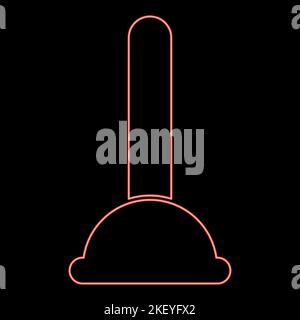 Neon toilet plunger sanitary tools household cleaning red color vector illustration image flat style light Stock Vector